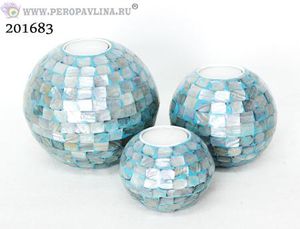 Набор 3 шт WH Подсвечник  12(10,7)см бирюза перламутр/1нб