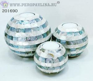 Набор 3 шт WH Подсвечник 12(10,7)см св_голуб перлам/1нб