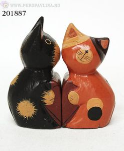 Набор 2шт Котики Сердце на двоих 9*8см черн_рыж дерево