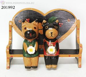 Котики Пара на скамейке 24*18см черн_рыж дерево