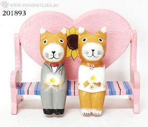 Кошки Пара на скамейке 24*18см серо-розов дерево