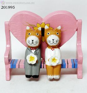 Кошки Пара на скамейке 17*13см серо-розов дерево