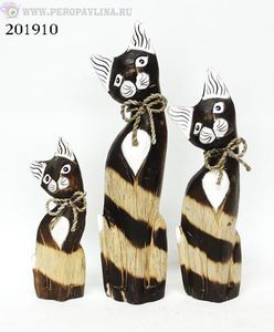 Кошка с бантиком Н-р3шт 25(20,16)см корич дерево/1