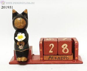 Календарик Котик+Цветок 20*15см чер_кр дерево/1шт