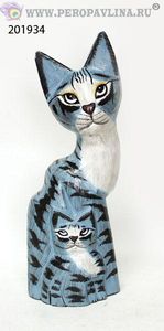 Кошка+Котенок синяя 12*33см асс дерево/1шт
