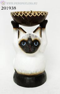 Подставка под мелочи Кошка 10*20см бел_чер дерево