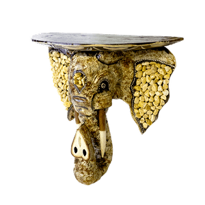 Полка Слон в самбреро 35х15х35 см резьба инкрустация камнем роспись мазками карамельная албезия