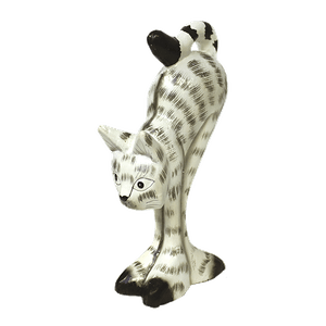 Миниатюра Кот 18 см белый черные полоски албезия