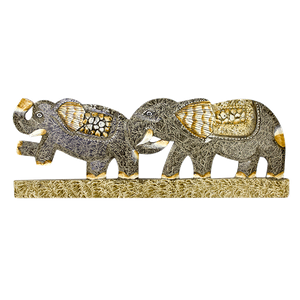 Панно настенное Два слона 50 см инкрустация камешками роспись мазками серое