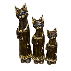 Кошки в платье Семья 50,40,30 см ушки вототник подол инкрустация мозайкой коричневые