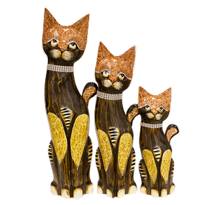 Кошки Семья 50,40,30 см ожерелье стразы роспись рыже-желтыми мазками коричневые