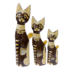 Кошки Семья 50,40,30 см инкрустация ракушками ожерелье полоски роспись коричневые