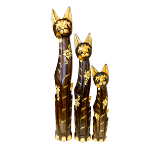 Кошки в мечтах Семья 100,80,60 см Два цветка полоски роспись коричневые