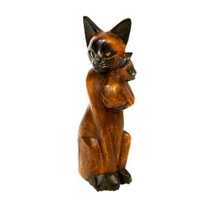 Кошка с котенком 20 см резьба коричневые суар