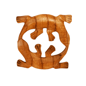 Панно Два Геккона 15 см круг резьба коричневое суар