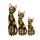Кошки с галстуком Семья 50,40,30 см инкрустация стеклом абстакция растительный узор роспись коричнев
