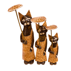 Кошки в платье Семья 50,40,30 см с зонтиками роспись мазками коричневые