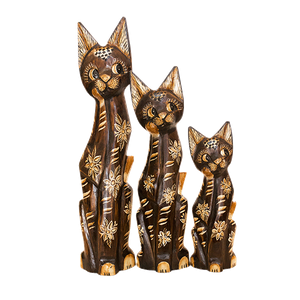 Кошки в мечтах Семья 50,40,30 см Цветы полоски роспись коричневые