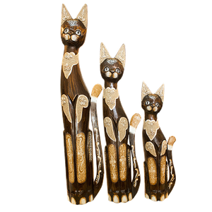 Кошки Семья 100,80,60 см инкрустация ракушками роспись мазками коричневые