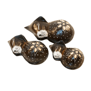 Кошечки Сон клубком Набор 3 шт 11,10,9 см Цветок резьба коричневые