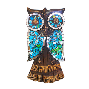 Панно Сова 35 см голубые крылья инкрустация мозаикой албезия
