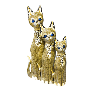 Кошки с галстуком Семья 50,40,30 см инкрустация камешками роспись мазками карамельные