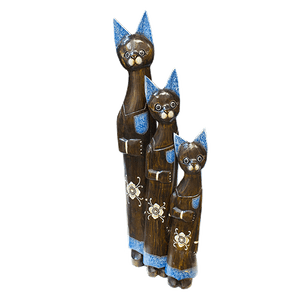 Кошки в платье Семья 100,80,60 см ушки подол карман синие роспись мазками коричневые