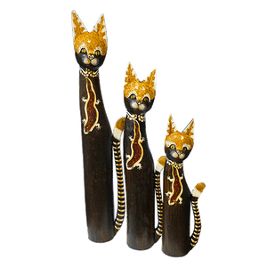 Кошки Семья 100,80,60 см инкрустация стеклом в виде красного геккона роспись мазками коричневе