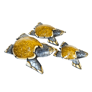 Черепахи Семья 25,20,15 см панцырь рыжий распись мазками серебрянные албезия
