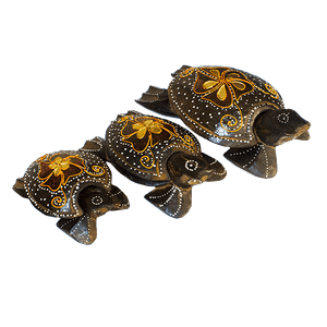 Шкатулки Черепахи Набор 3 шт 20,16,12 см Цветок красная обсыпка коричневые албезия