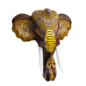 Маска настенная Слон 28х30 см Восточный орнамент коричневая с золотом албезия