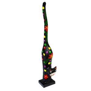 Кошка Хвост трубой 35 см черная роспись цветами в ассортименте албезия