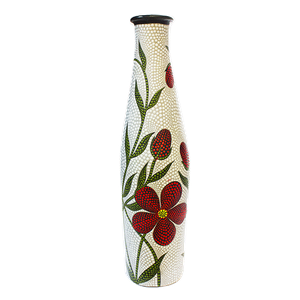 Ваза напольная Красный цветок 60 см форма бутылки бело-серая терракота
