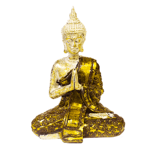 Будда Медитация  в позе лотоса 14х21 см белое золото тело античное золото одежда