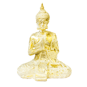 Будда Медитация в позе лотоса 14х21 см белое золото платье в цветах