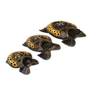 Шкатулки Черепахи Набор 3 шт 20,16,12 см резьба Цветок коричнево-леопардовые албезия