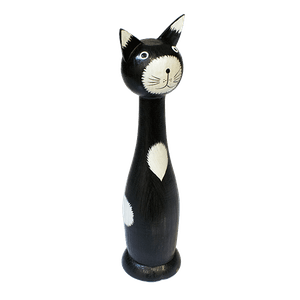 Кошка с круглой головой  27 см черная с белым албезия