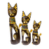 Кошки резные Семья 50,40,30 см ожерелья инкрустация стеклом узор полоски роспись коричневые
