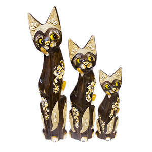 Кошки в мечтах Семья 50,40,30 см инкрустация ракушками Два цветка роспись желтые глазки коричневые