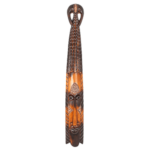Маска настенная Тотем Абориген с рогами 100 см узор роспись с мазками резьба коричневая