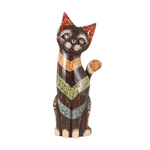 Кошка 30 см полоски цветные роспись мазками коричневая