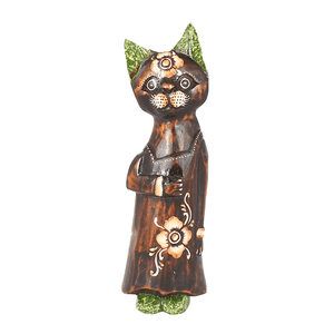 Кошка в платье 30 см роспись цветок коричневая с зеленым