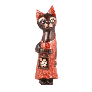 Кошка в платье 30 см инкрустация камнем коричневая с красным
