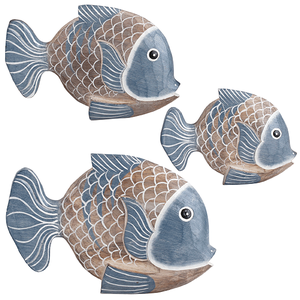 Рыбки Настенные украшения Набор 3 шт 20,16,14 см серо-голубые белый узор албезия