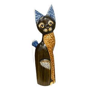 Кошка 40 см ушки синие роспись мазками коричневая