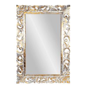 Рама резная для зеркала Флора 80х120 см inside 54х95 см White Gold