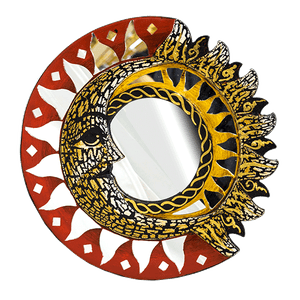 Зеркало декоративное Солнце и Луна 20 см в красно-желтых тонах