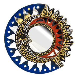 Зеркало декоративное Солнце и Луна 20 см в сине-красных тонах