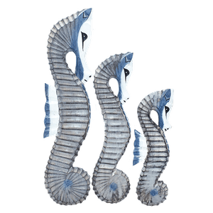 Морские коньки Настенные украшения Набор 3 шт 50,40,30 см  лазурно-белые с серым