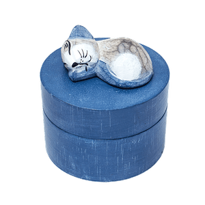Шкатулка Кошка Сладкий сон 8х9 см серо-голубая